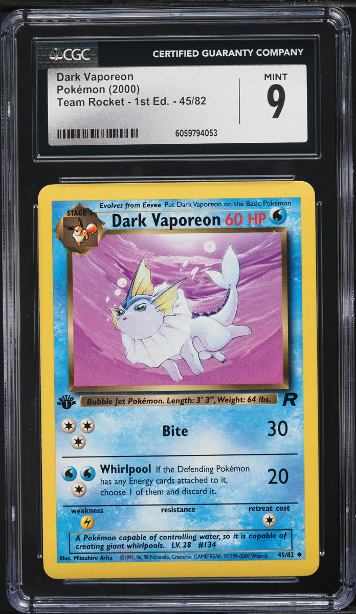 2000 Pokemon Team Rocket 1st Edition Dark Vaporeon #45 CGC 9 MINT