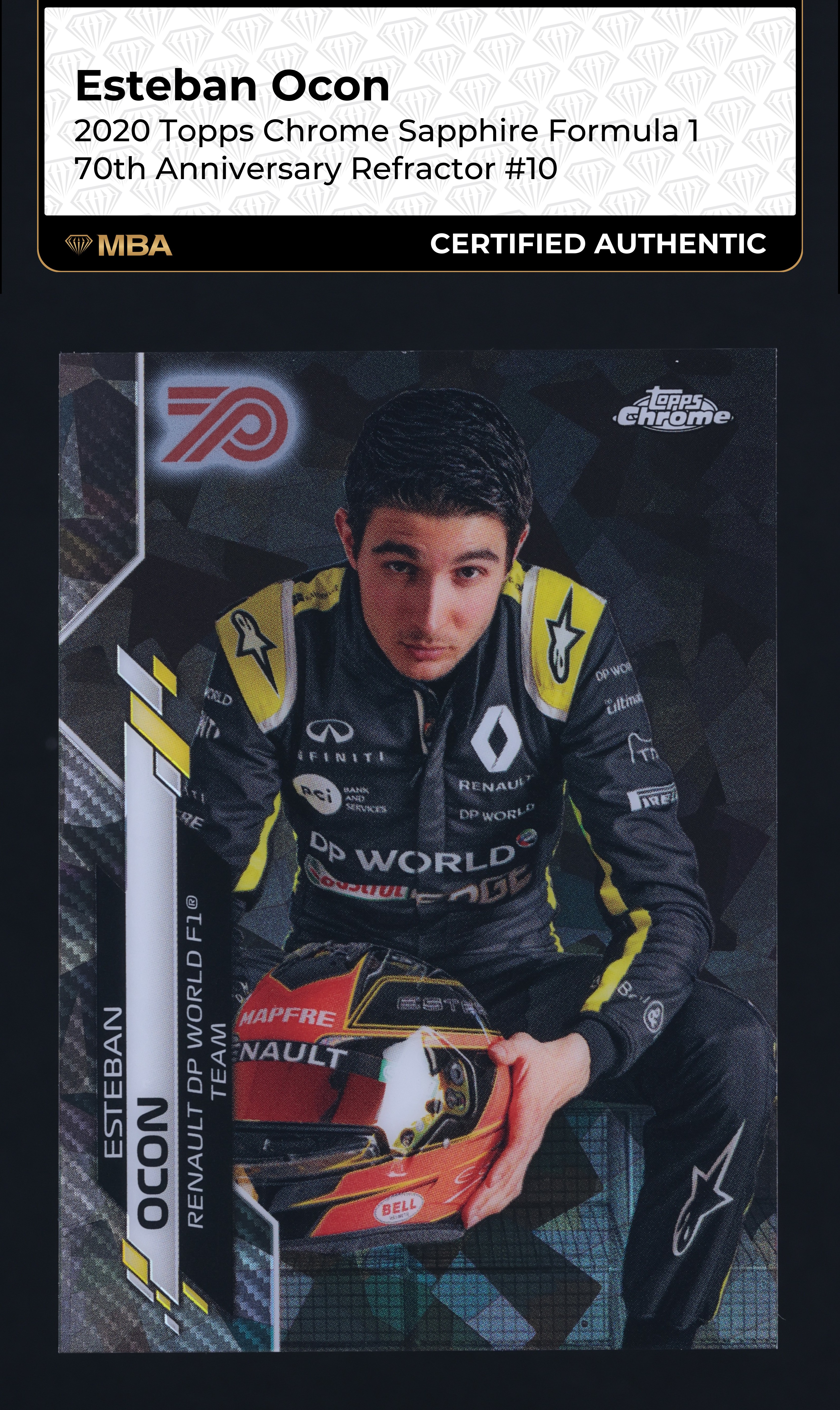 2020 Topps Chrome Sapphire F1 70th Refractor Esteban Ocon SP /70 #10 MBA AUTH