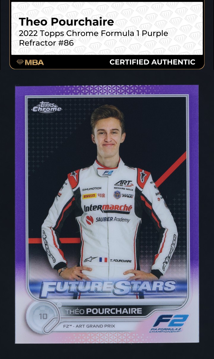 2022 Topps Chrome Formula 1 Purple Refractor Theo Pourchaire /399 #86 MBA AUTH