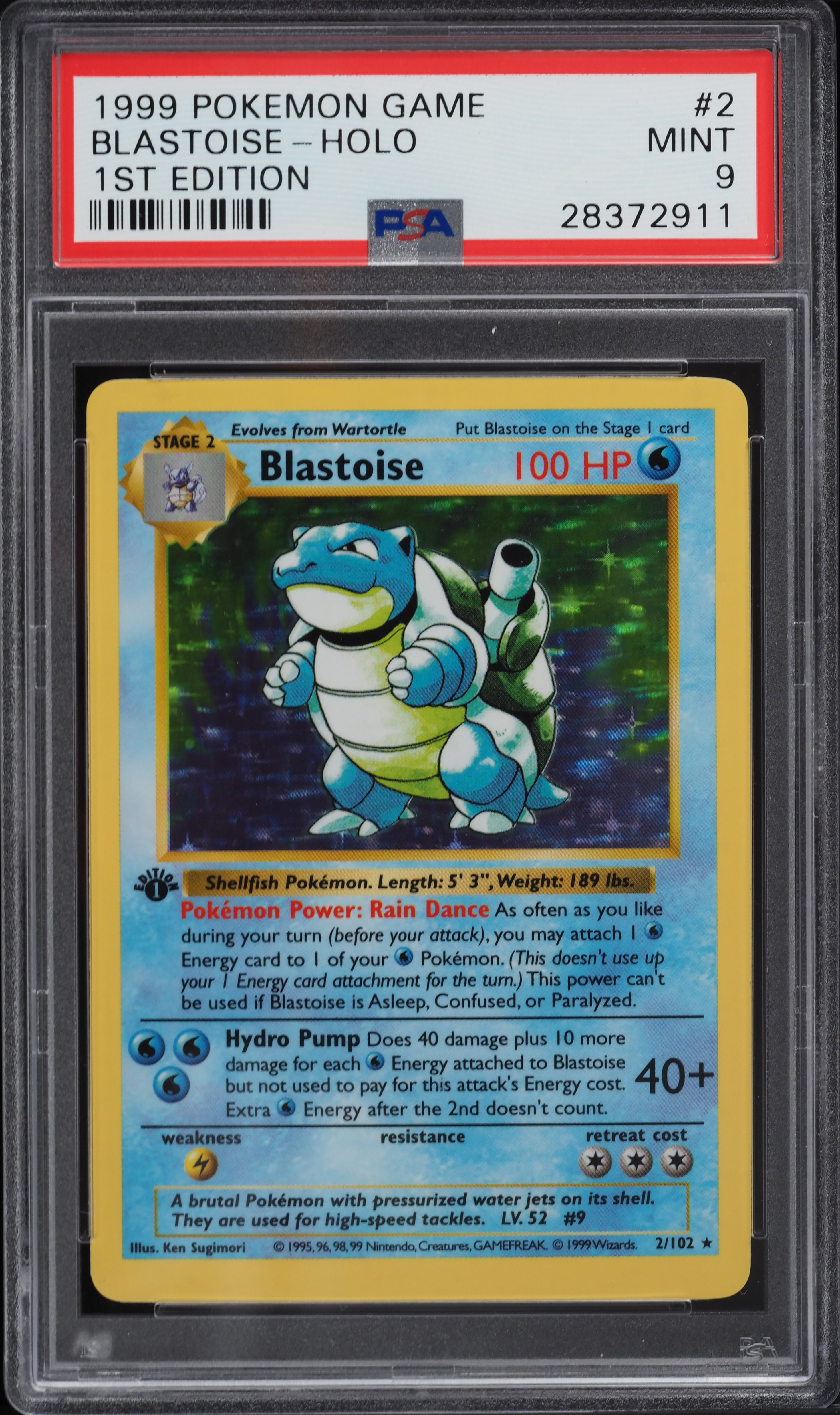 1999 Pokemon Base Set Shadowless 1st Edition Holo Blastoise #2 PSA 9 MINT