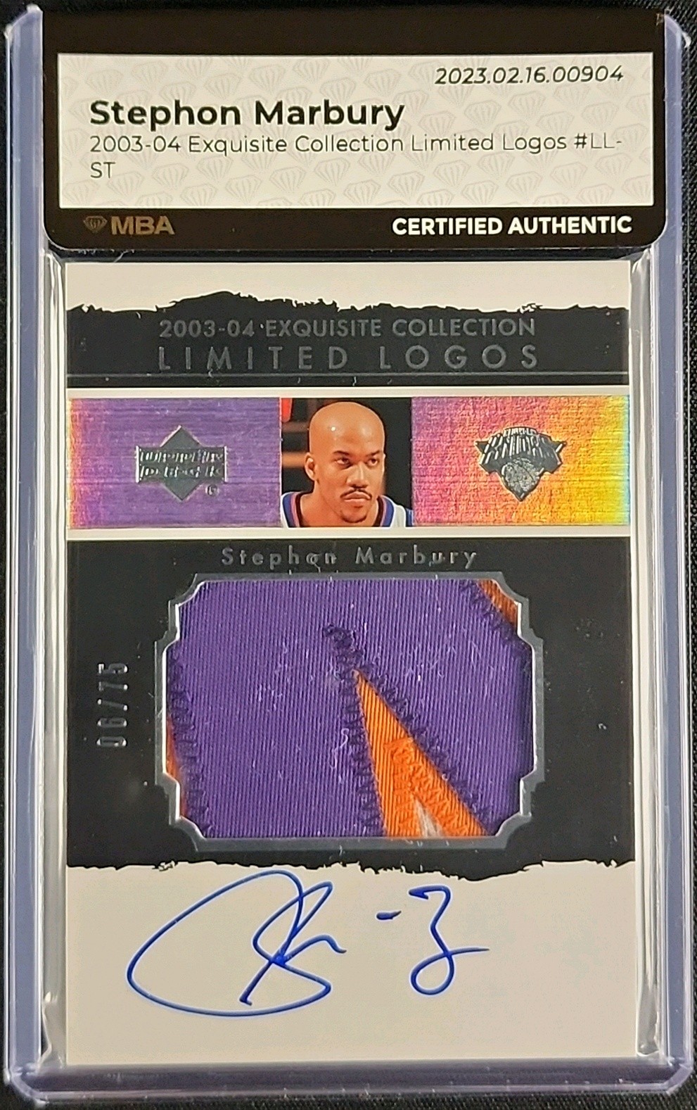 2003 Exquisite Collection Limited Logos Stephon Marbury PATCH AUTO /75 MBA AUTH