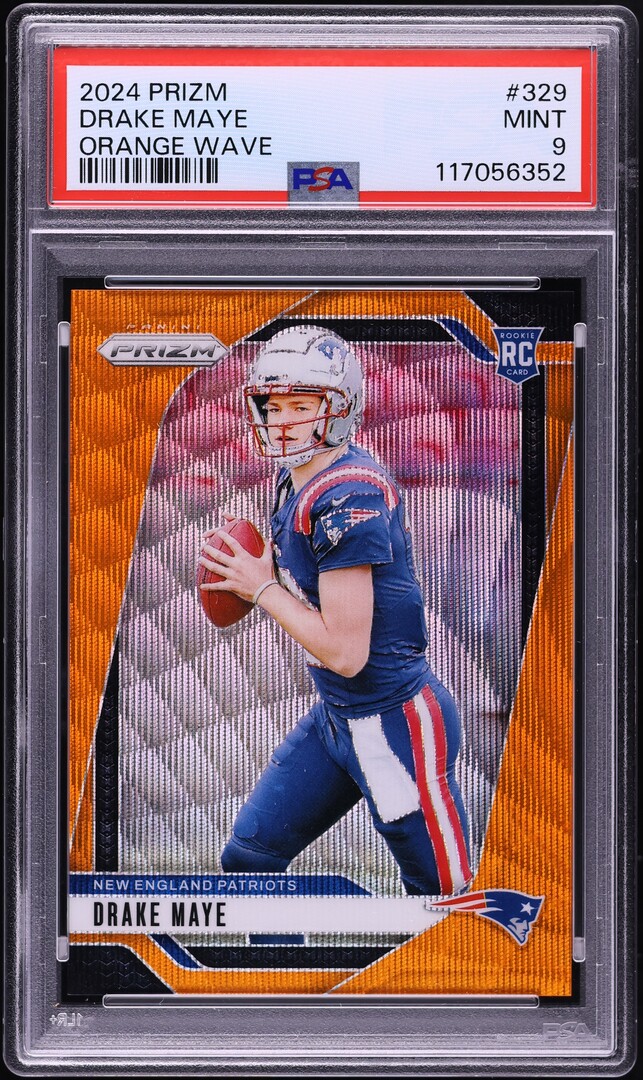 2024 Panini Prizm Orange Wave Drake Maye ROOKIE /60 #329 PSA 9 MINT