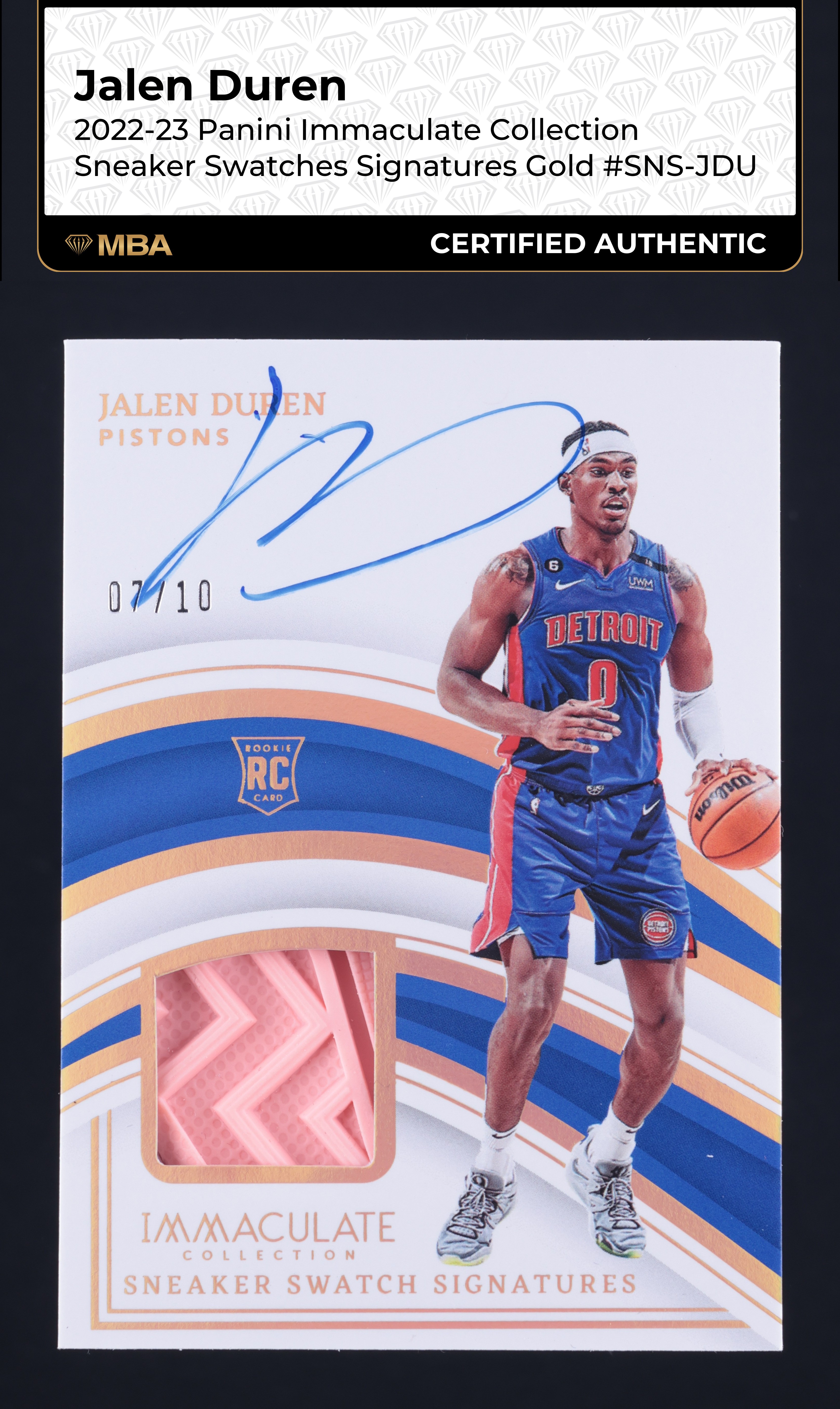 2022 Immaculate Collection Sneaker Gold Jalen Duren RC PATCH AUTO /10 MBA AUTH