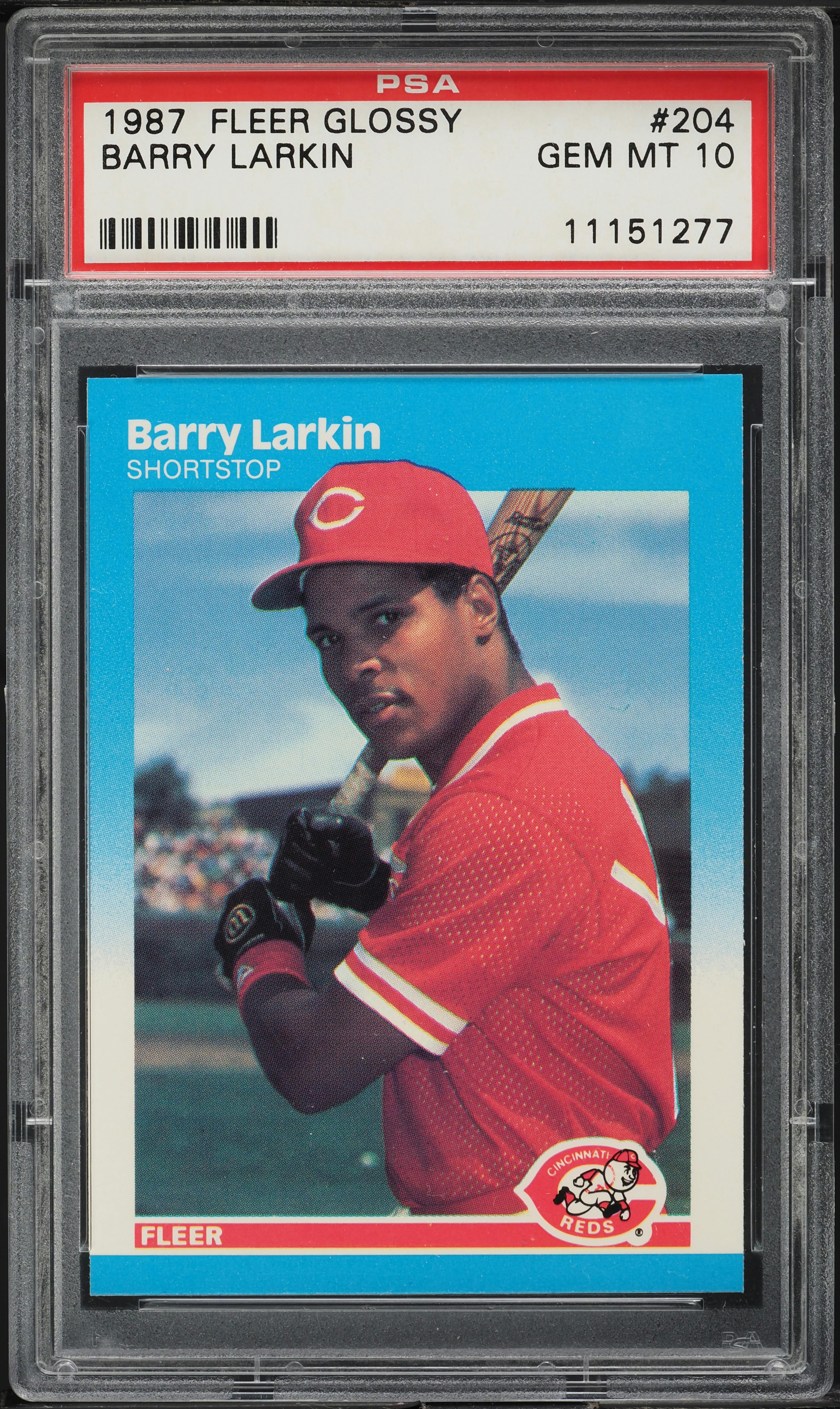 1987 Fleer Glossy Barry Larkin ROOKIE #204 PSA 10 GEM MINT