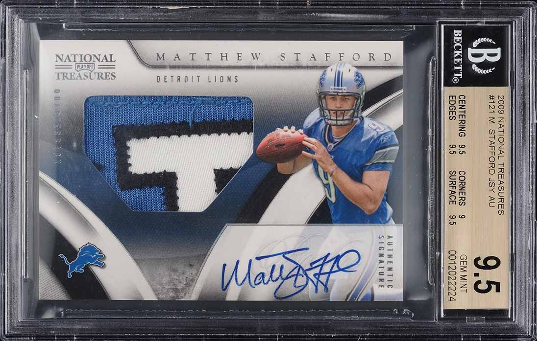 2009 National Treasures Matthew Stafford ROOKIE PATCH AUTO /99 #121 BGS 9.5 GEM