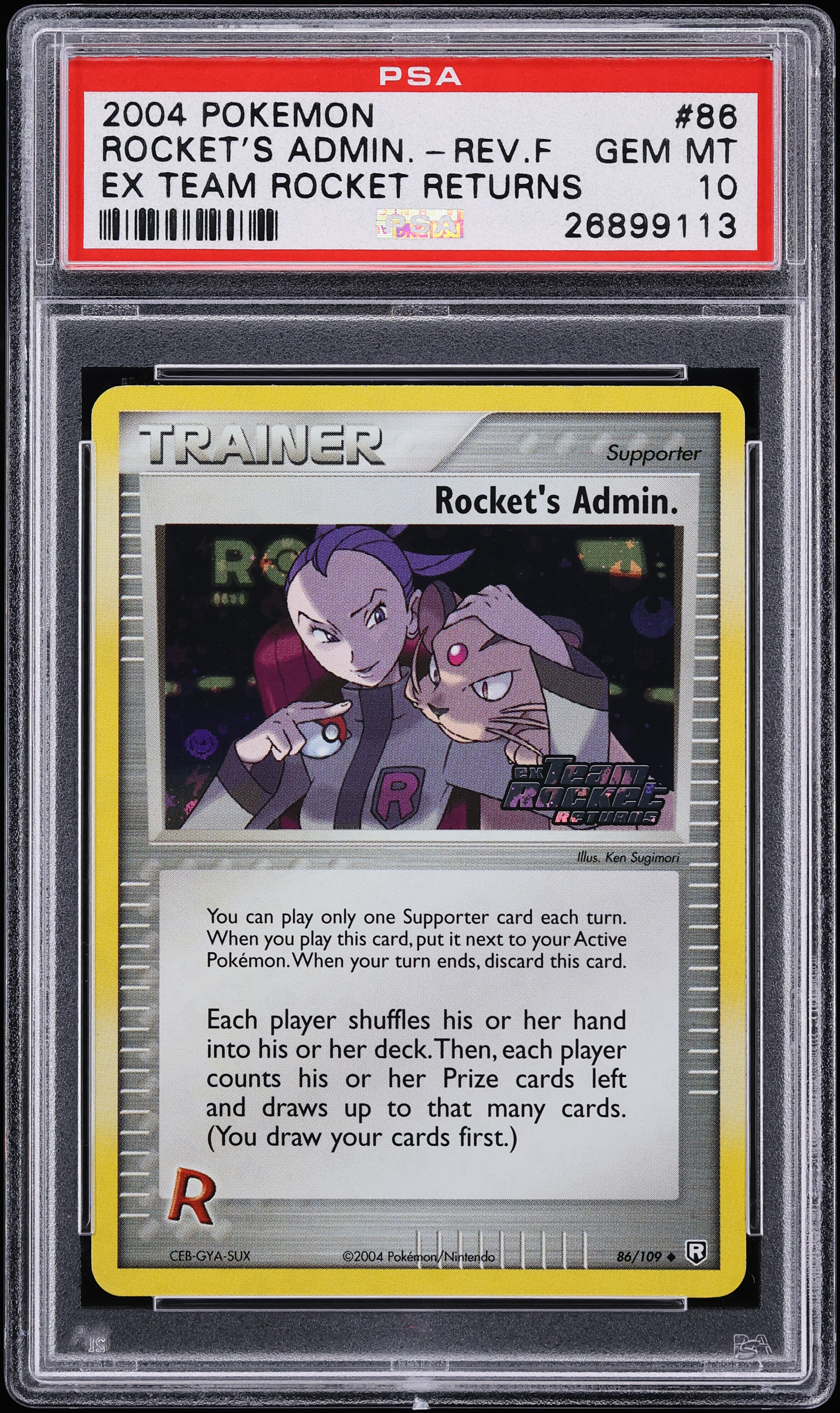 2004 Pokemon EX Team Rocket Returns Reverse Holo Rocket's Admin. #86 PSA 10 GEM MINT