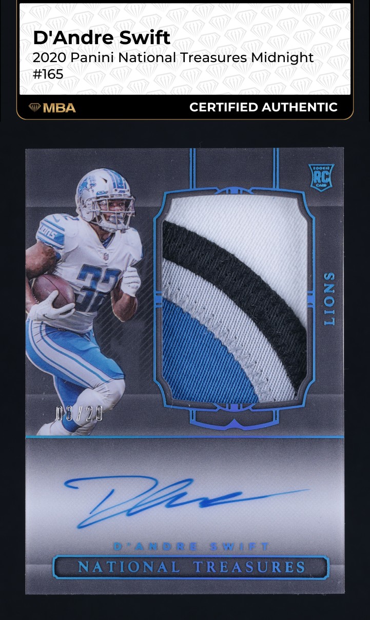 2020 National Treasures Midnight D'Andre Swift RC PATCH AUTO /20 #165 MBA AUTH