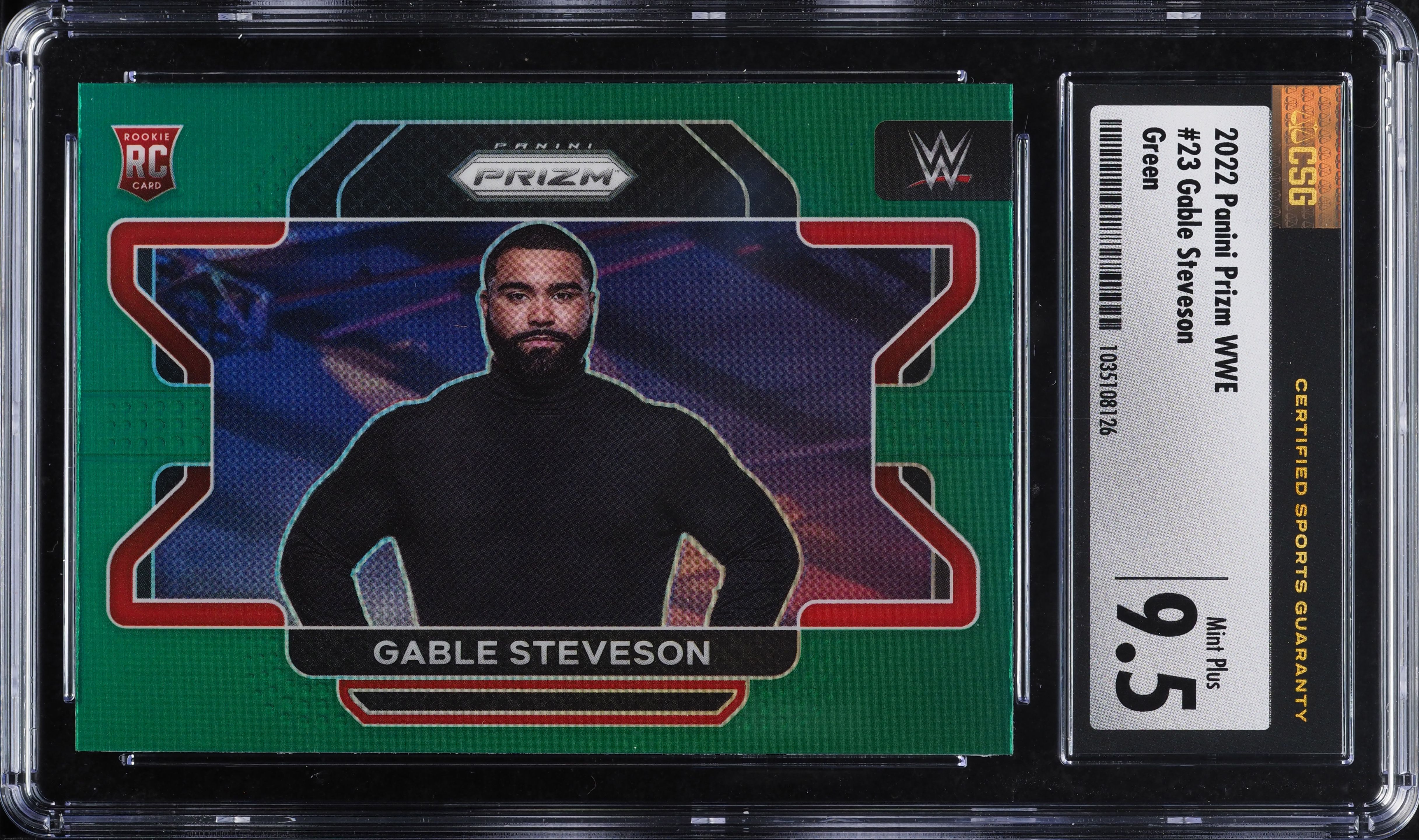 2022 Panini Prizm WWE Green Gable Steveson ROOKIE #23 CSG 9.5 MINT+