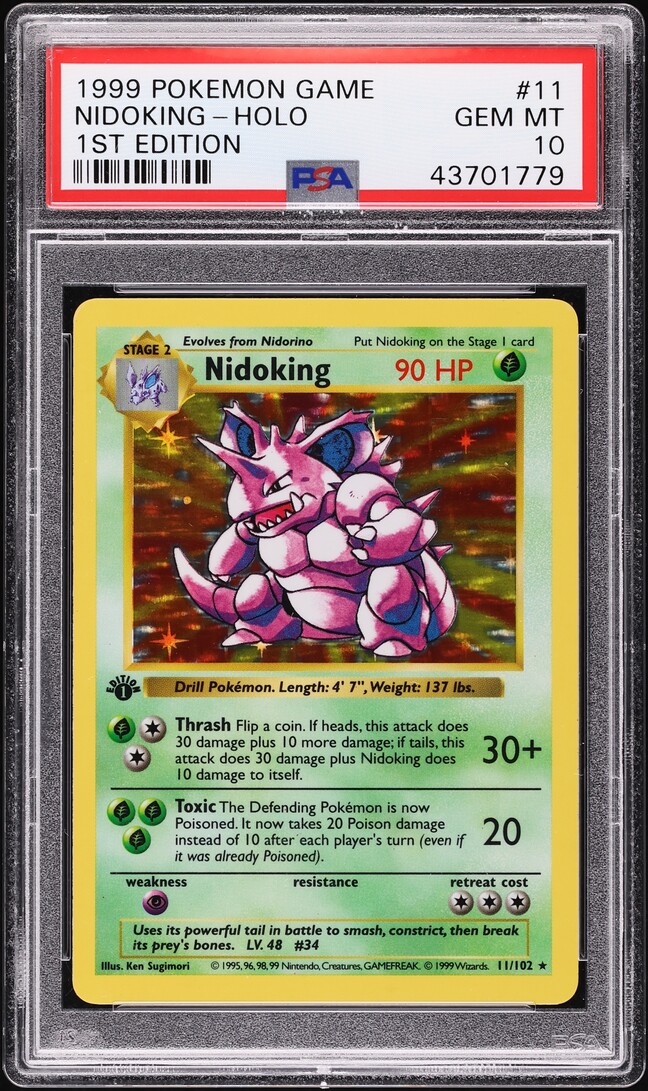 1999 Pokemon Base Set Shadowless 1st Edition Holo Nidoking #11 PSA 10 GEM MINT