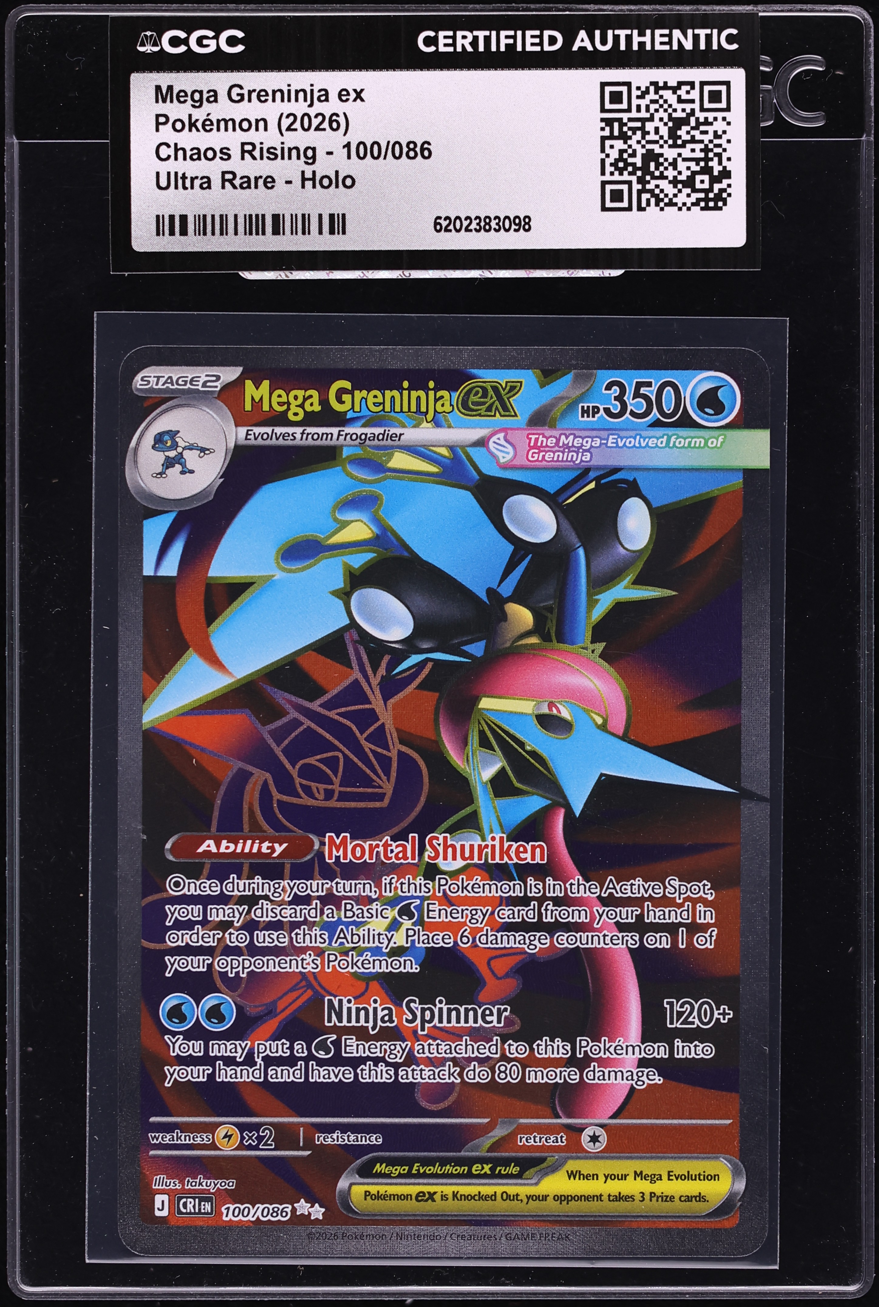2026 Pokemon Mega Evolution Chaos Rising Full Art Mega Greninja ex #100 CGC AUTH