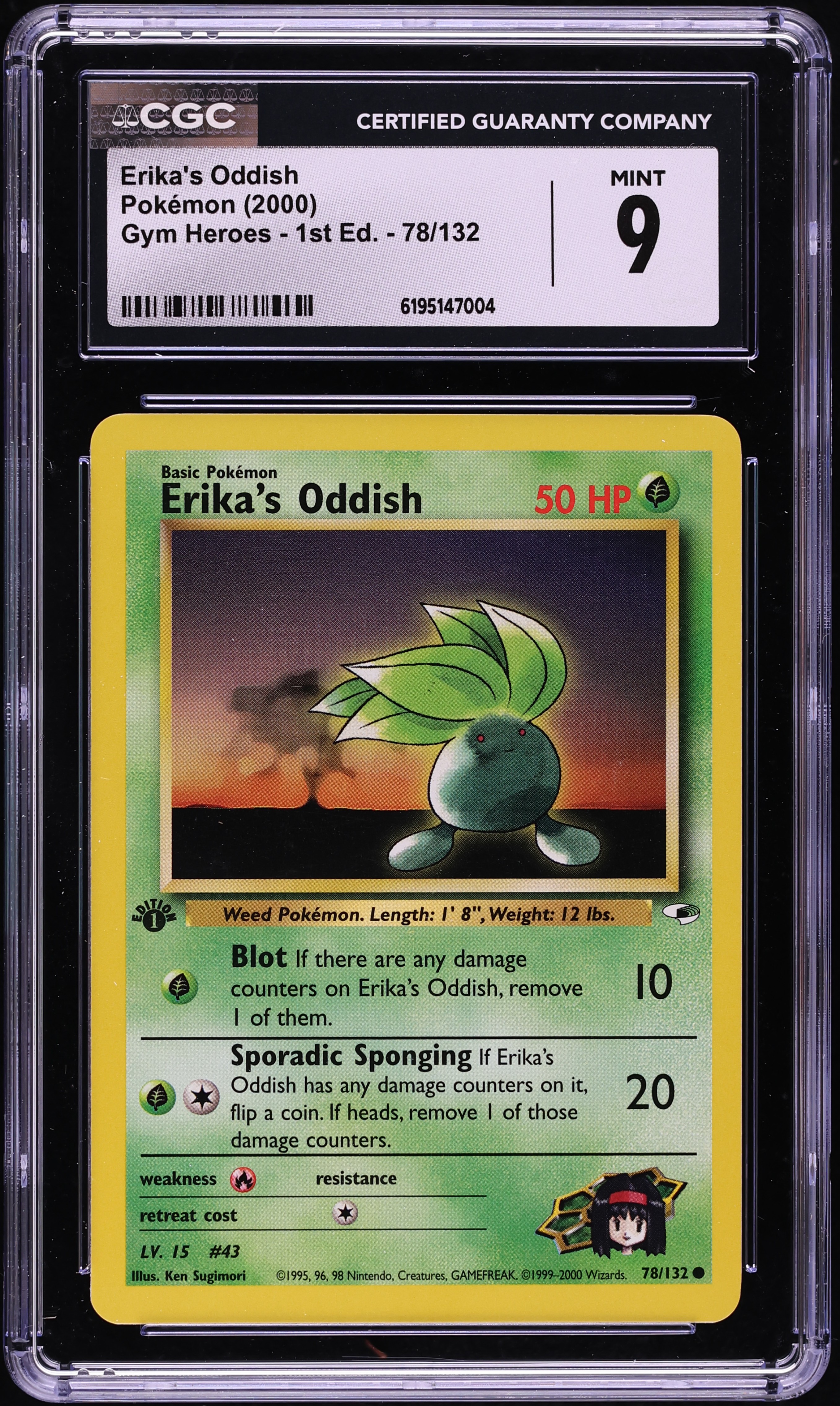 2000 Pokemon Gym Heroes 1st Edition Erika's Oddish #78 CGC 9 MINT