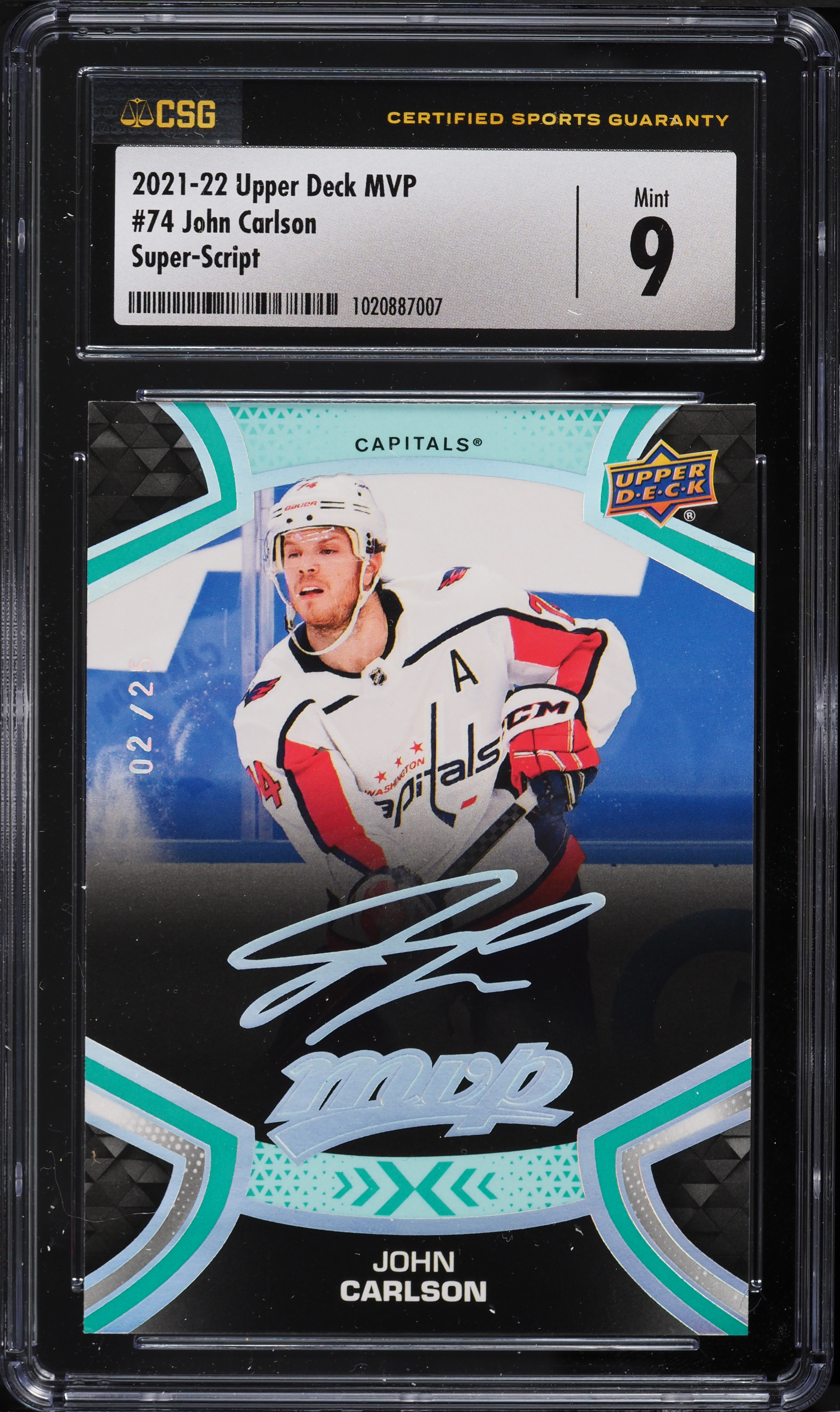 2021 Upper Deck MVP Super Script John Carlson /25 #74 CSG 9 MINT