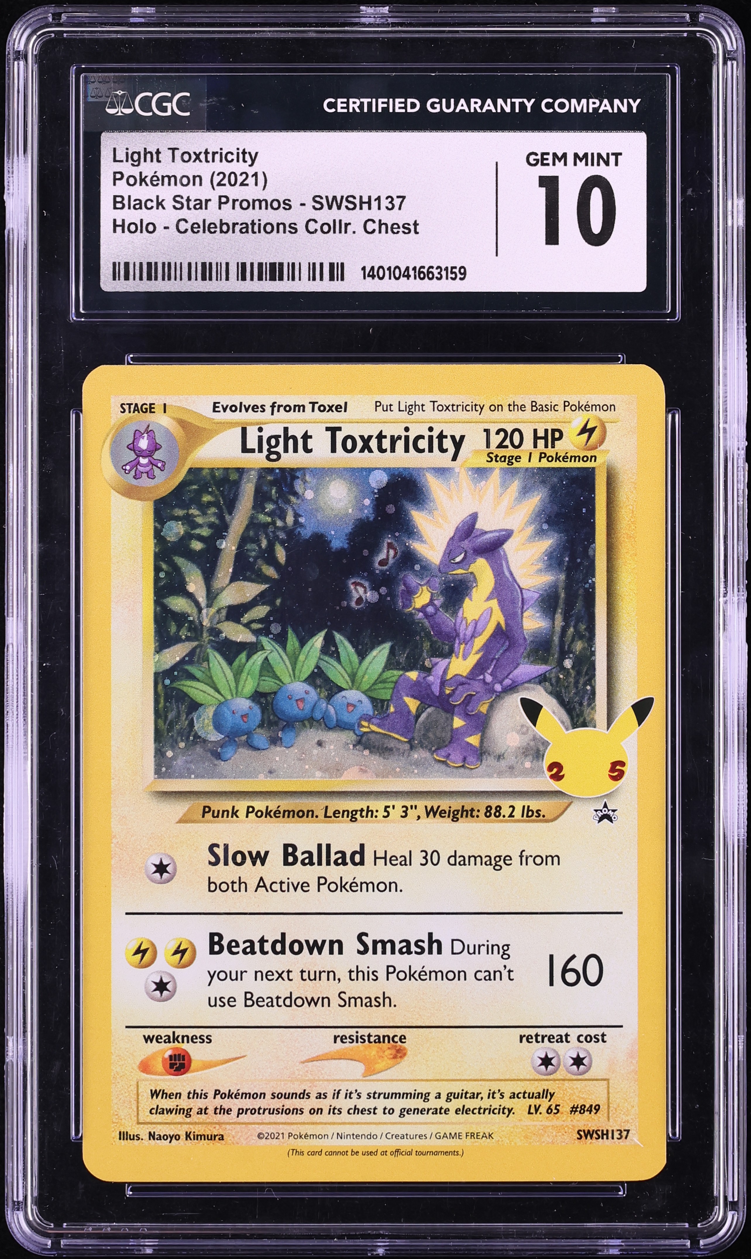2021 Pokemon Sword & Shield Promo Celebrations Holo Light Toxtricity #SWSH137 CGC 10 GEM MINT