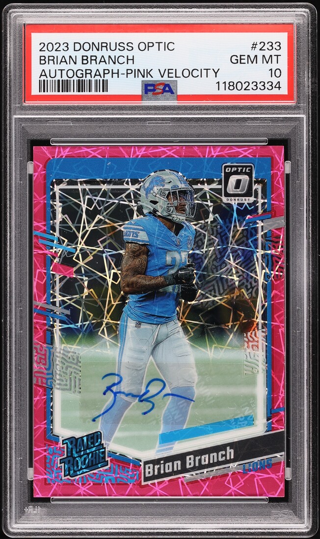 2023 Donruss Optic Pink Velocity Brian Branch ROOKIE AUTO /50 #233 PSA 10 GEM