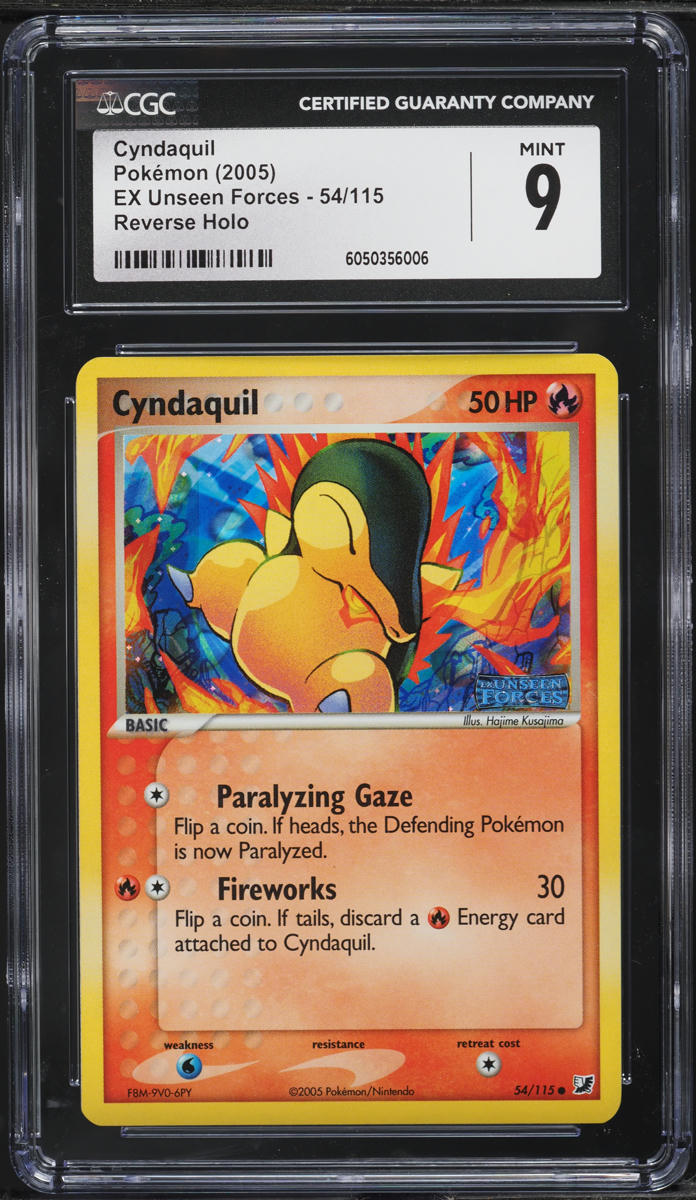 2005 Pokemon EX Unseen Forces Reverse Holo Cyndaquil #54 CGC 9 MINT