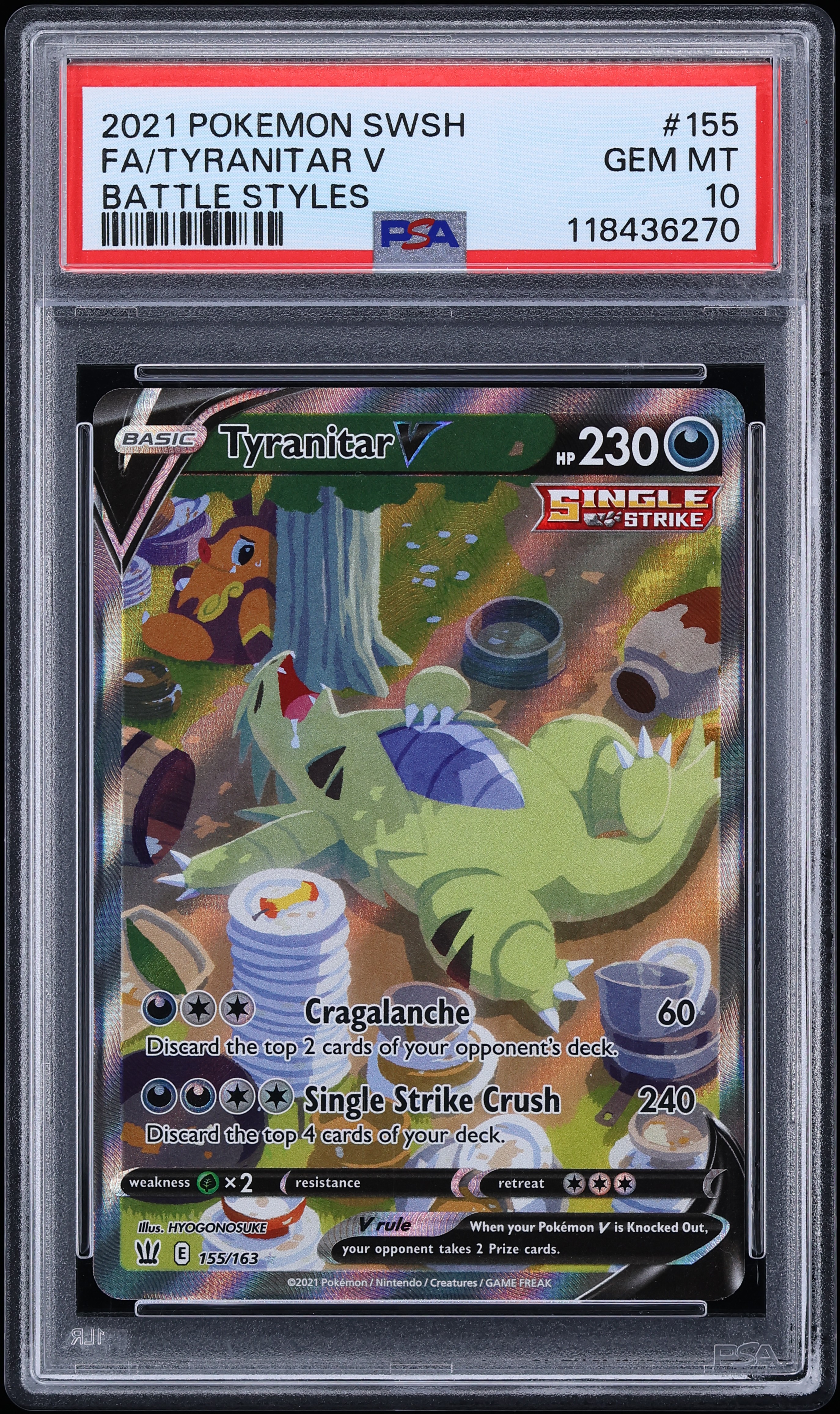 2021 Pokemon Sword & Shield Battle Styles Alt Art Tyranitar V #155 PSA 10 GEM MINT