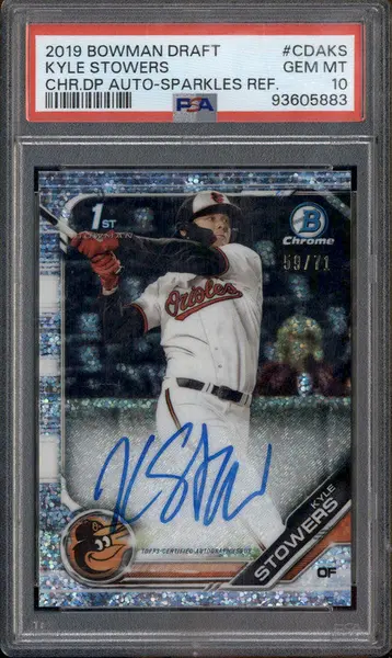 2019 Bowman Draft Chrome Auto Sparkles Refractor Kyle Stowers RC /71 PSA 10