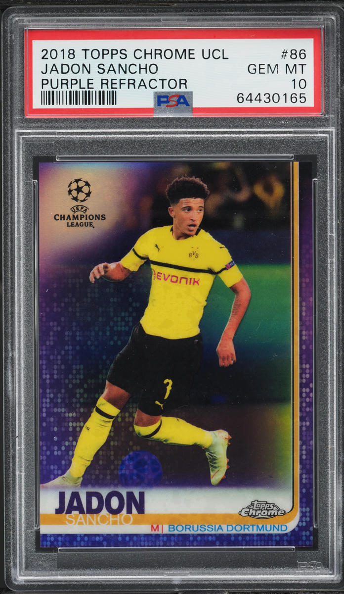 2018 Topps Chrome UEFA Purple Refractor Jadon Sancho ROOKIE /250 #86 PSA 10 GEM