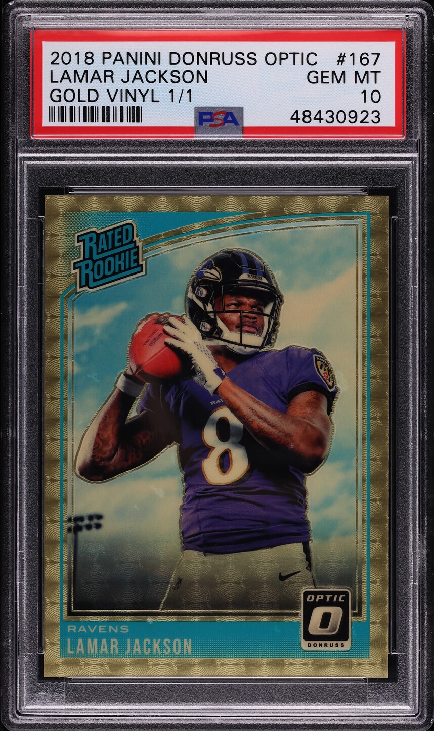 2018 Donruss Optic Gold Vinyl Lamar Jackson ROOKIE 1/1 #167 PSA 10 GEM MINT