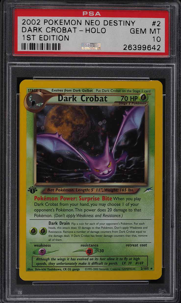2002 Pokemon Neo Destiny 1st Edition Holo Dark Crobat #2 PSA 10 GEM MINT
