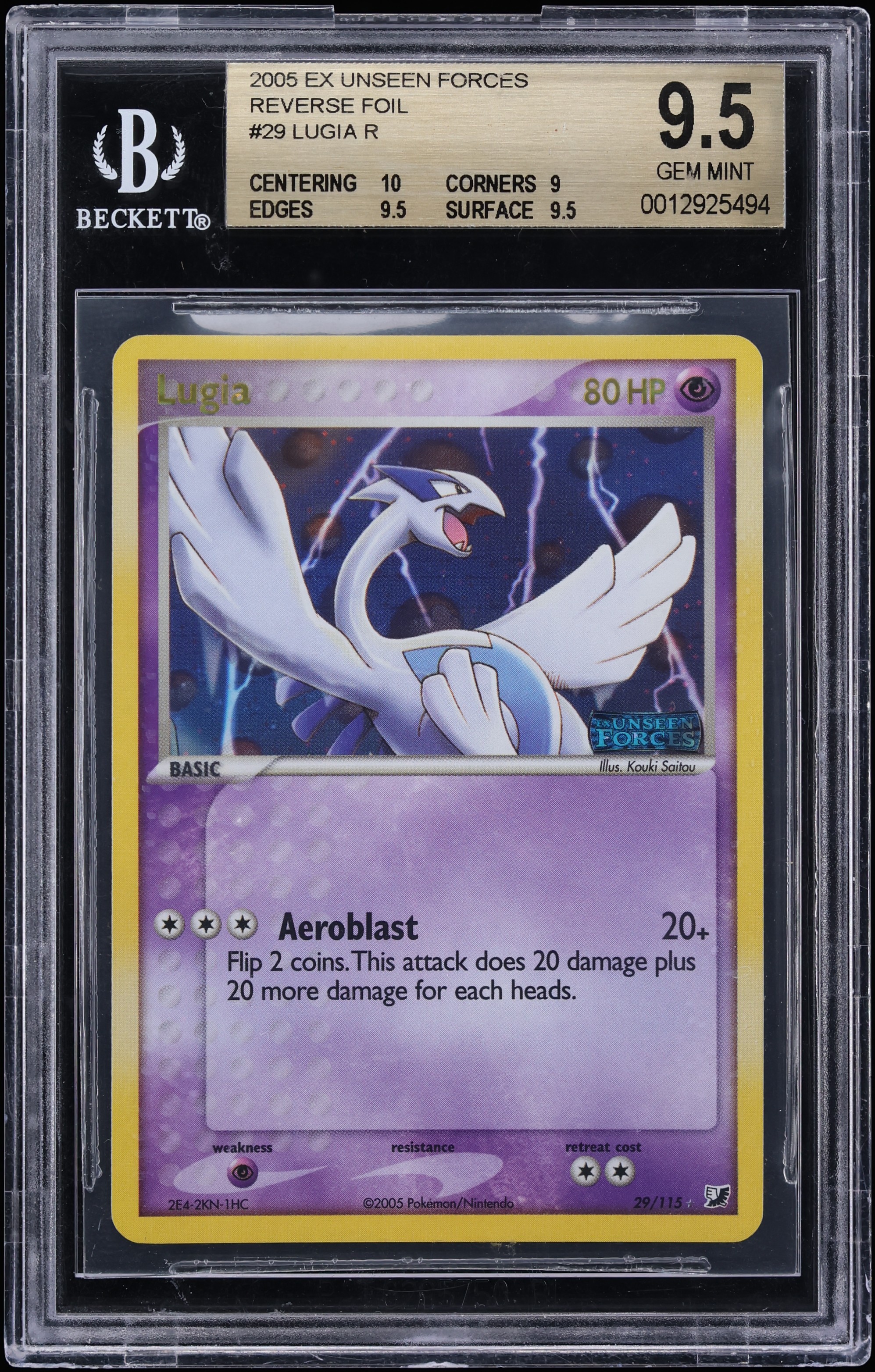 2005 Pokemon EX Unseen Forces Reverse Holo Lugia #29 BGS 9.5 GEM MINT