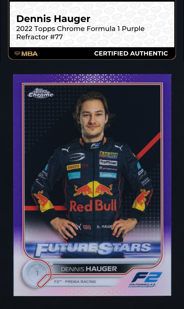2022 Topps Chrome Formula 1 Purple Refractor Dennis Hauger /399 #77 MBA AUTH