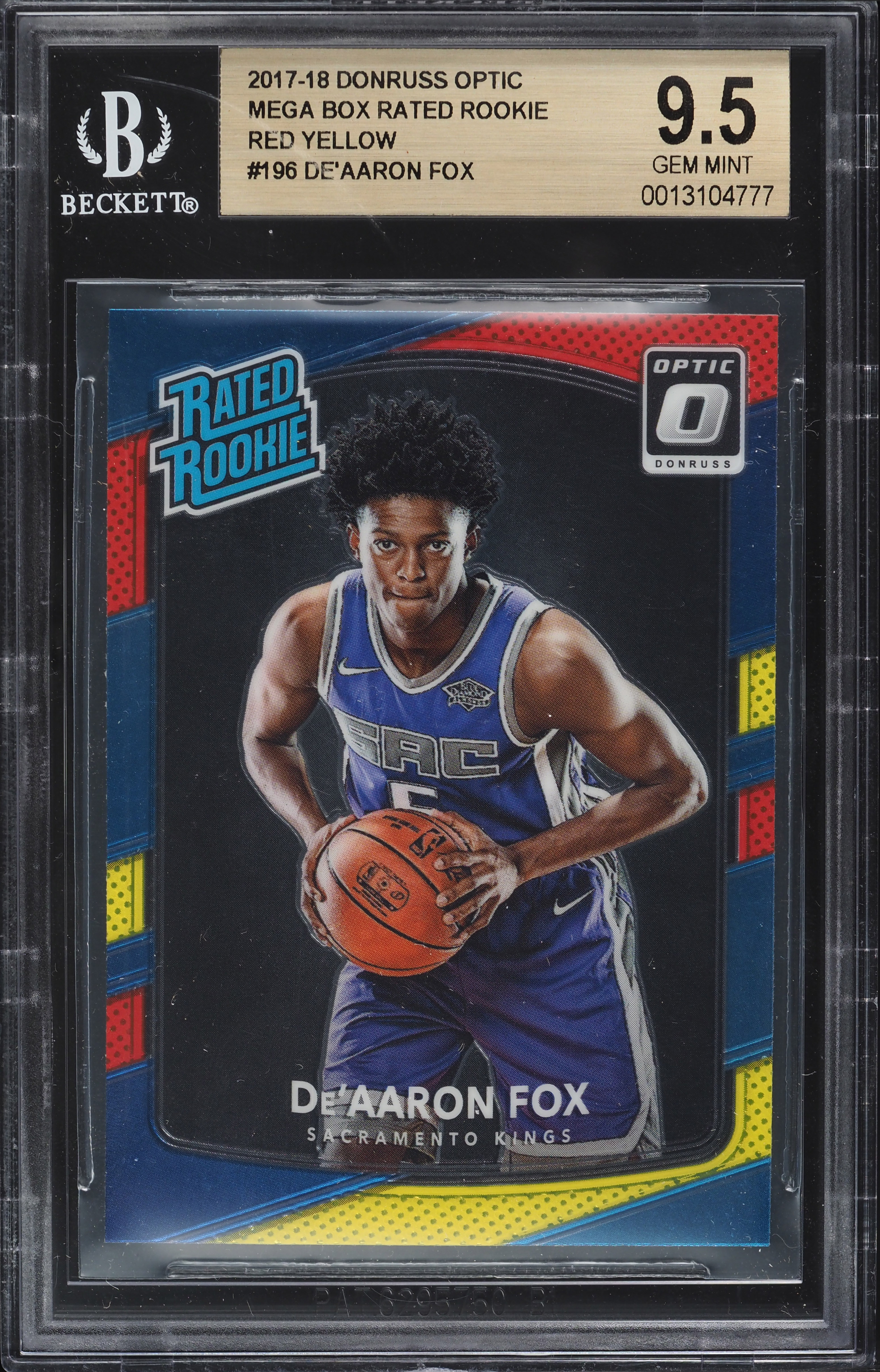 2017 Donruss Optic Red & Yellow De'Aaron Fox ROOKIE #196 BGS 9.5 GEM MINT