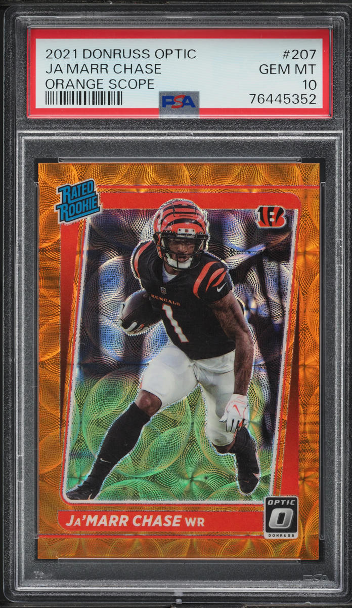 2021 Donruss Optic Orange Scope Ja'Marr Chase ROOKIE /79 #207 PSA 10 GEM MINT