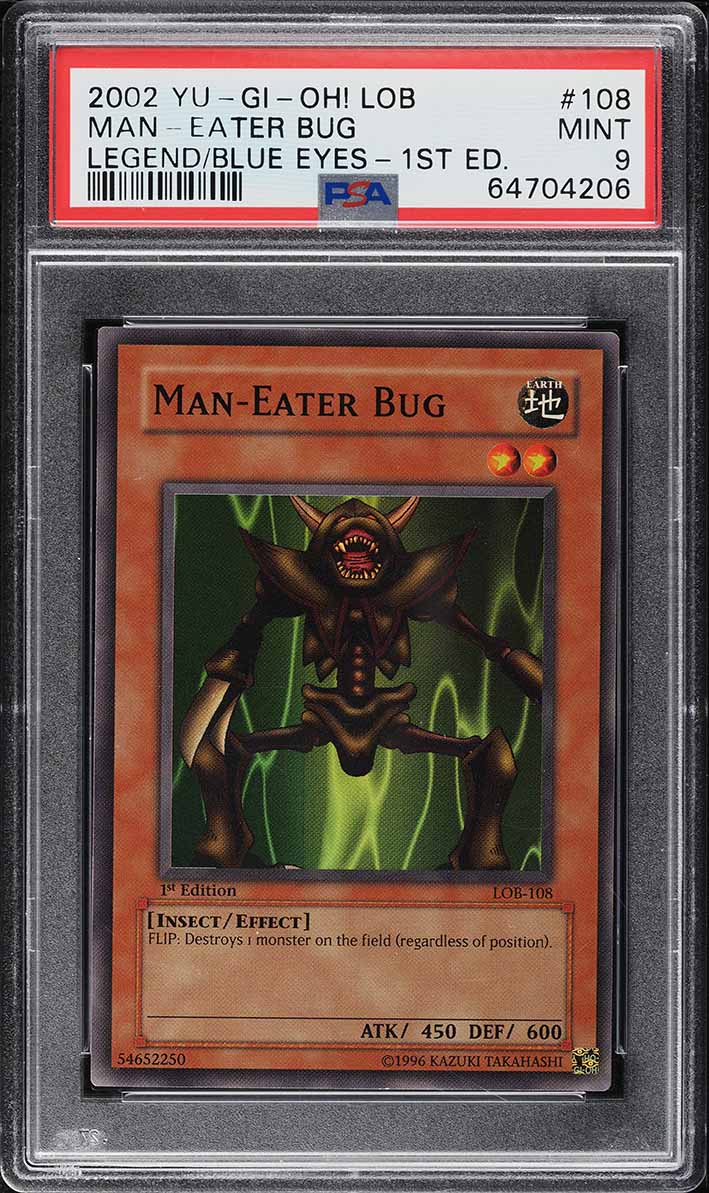 2002 Yu-Gi-Oh! Legend Of Blue Eyes 1st Edition Man-Eater Bug #LOB-108 PSA 9 MINT