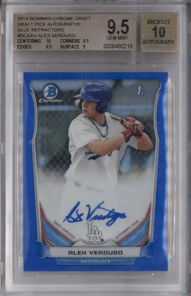2014 Bowman Chrome Draft Auto Blue Refractor #BCAAV Alex Verdugo RC /150 BGS 9.5