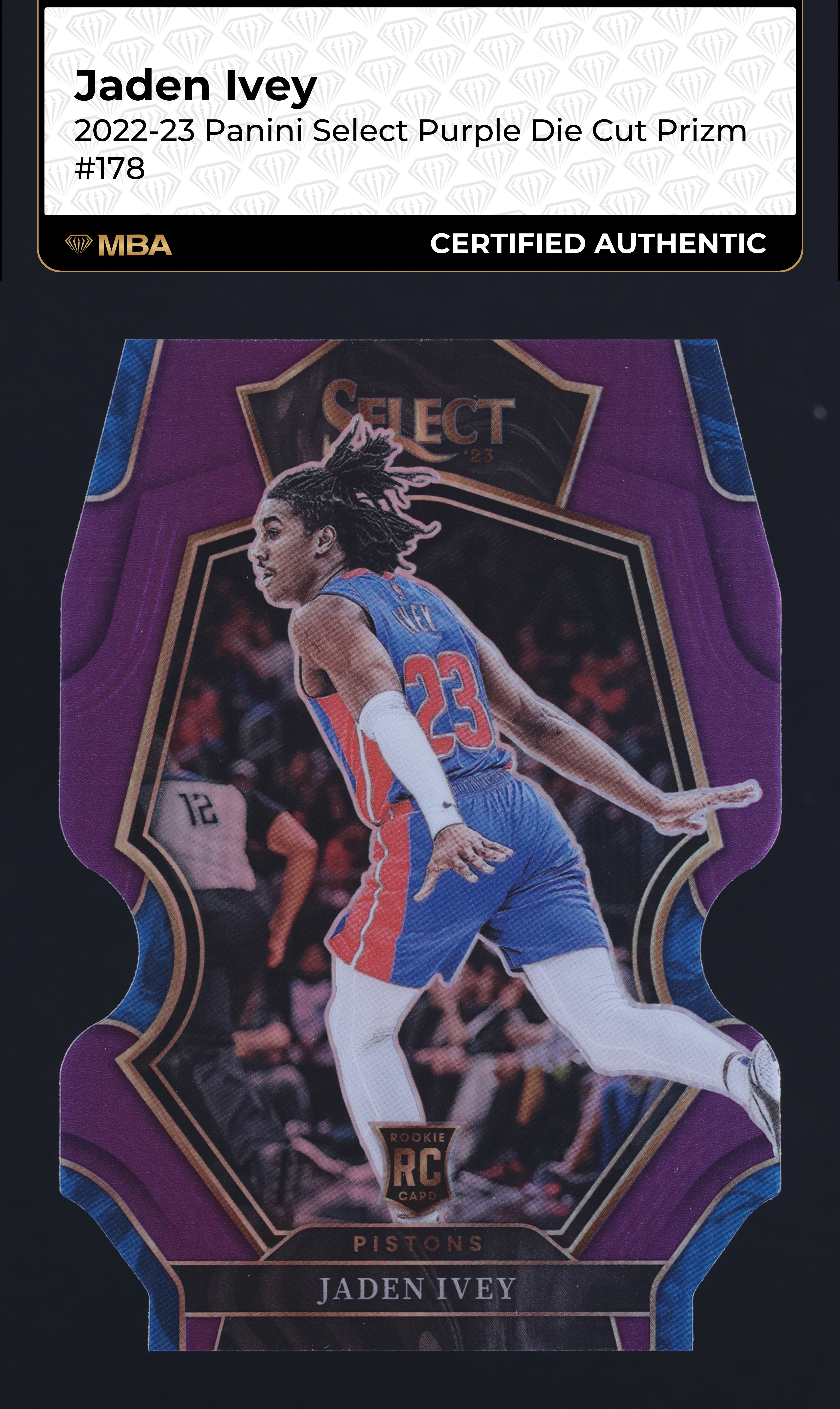 2022 Select Premier Level Purple Prizm Die-Cut Jaden Ivey RC /99 #178 MBA AUTH