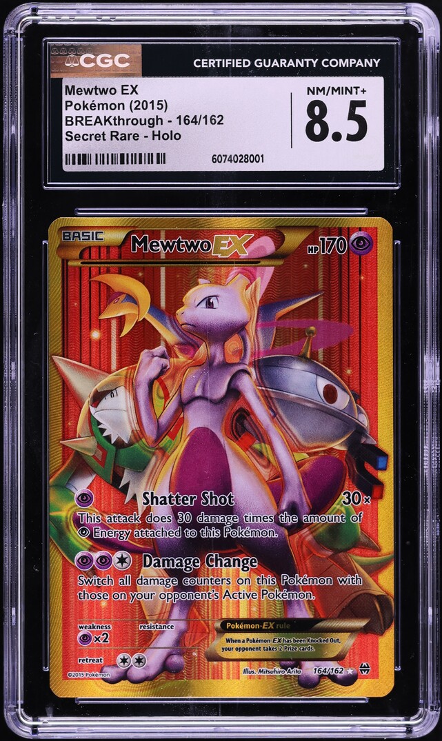 2015 Pokemon XY BREAKthrough Full Art Mewtwo EX #164 CGC 8.5 NM-MT+