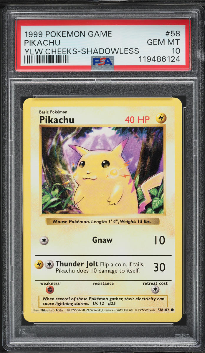 Pikachu 1999 Pokemon Game #58 Shadowless (Yellow Cheeks) Price