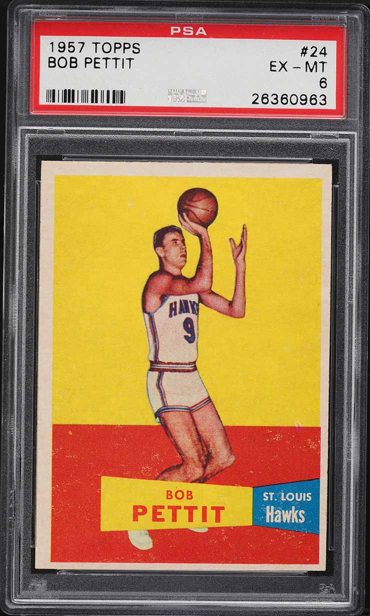 1957 Topps Basketball Bob Pettit ROOKIE #24 PSA 6 EXMT