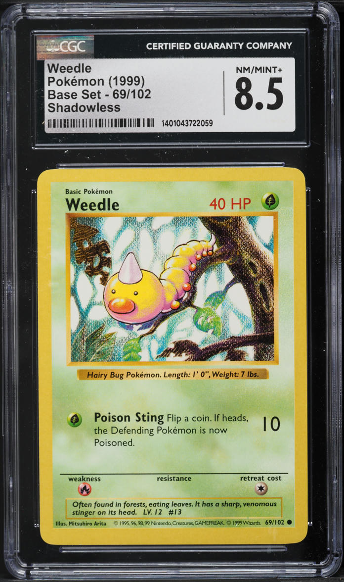 1999 Pokemon Base Set Shadowless Weedle #69 CGC 8.5 NM-MT+