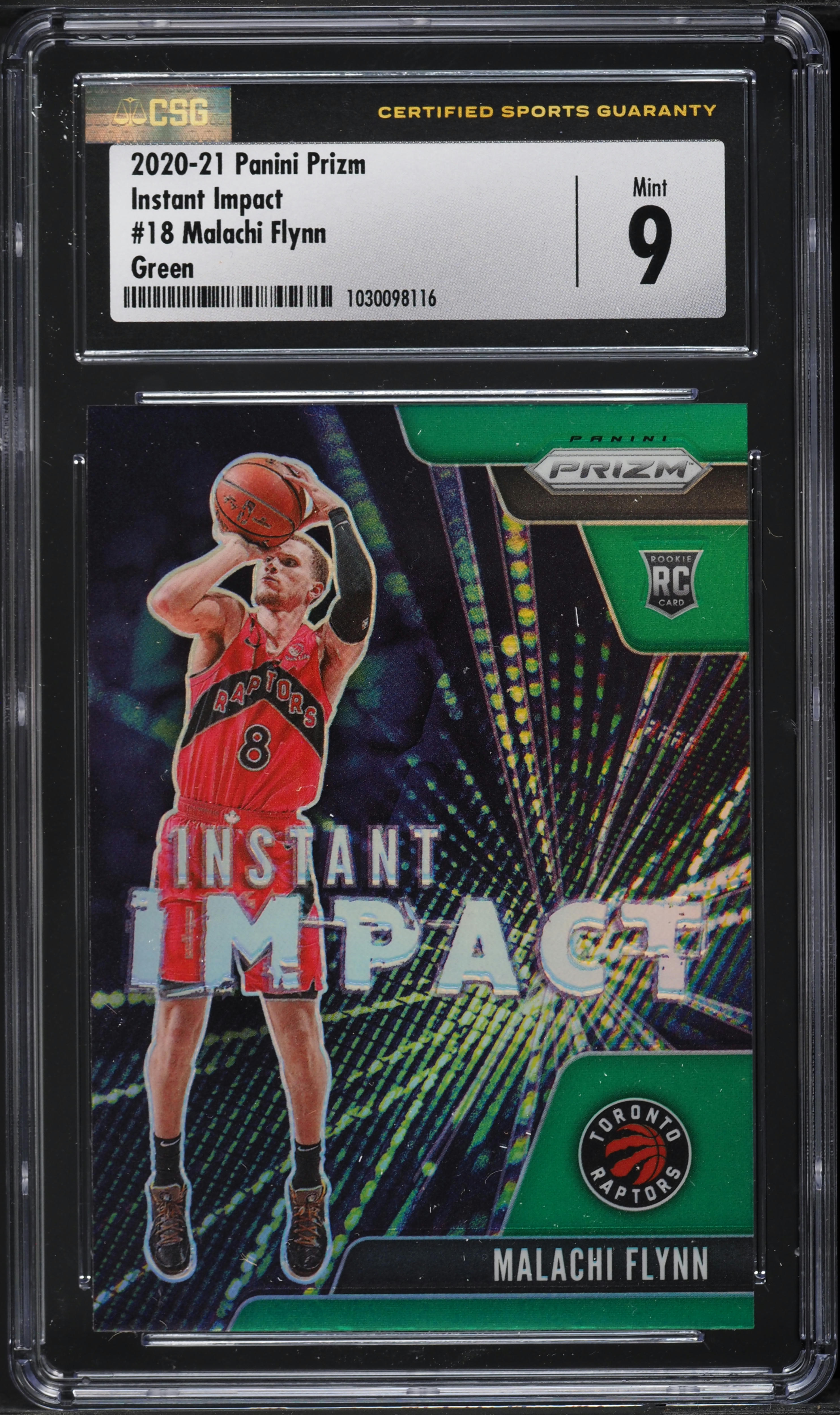 2020 Panini Prizm Instant Impact Green Malachi Flynn ROOKIE #18 CSG 9 MINT
