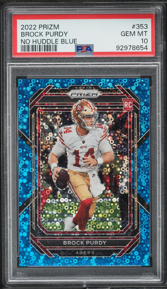 2022 Panini Prizm No Huddle Blue Brock Purdy ROOKIE /79 #353 PSA 10 GEM MINT