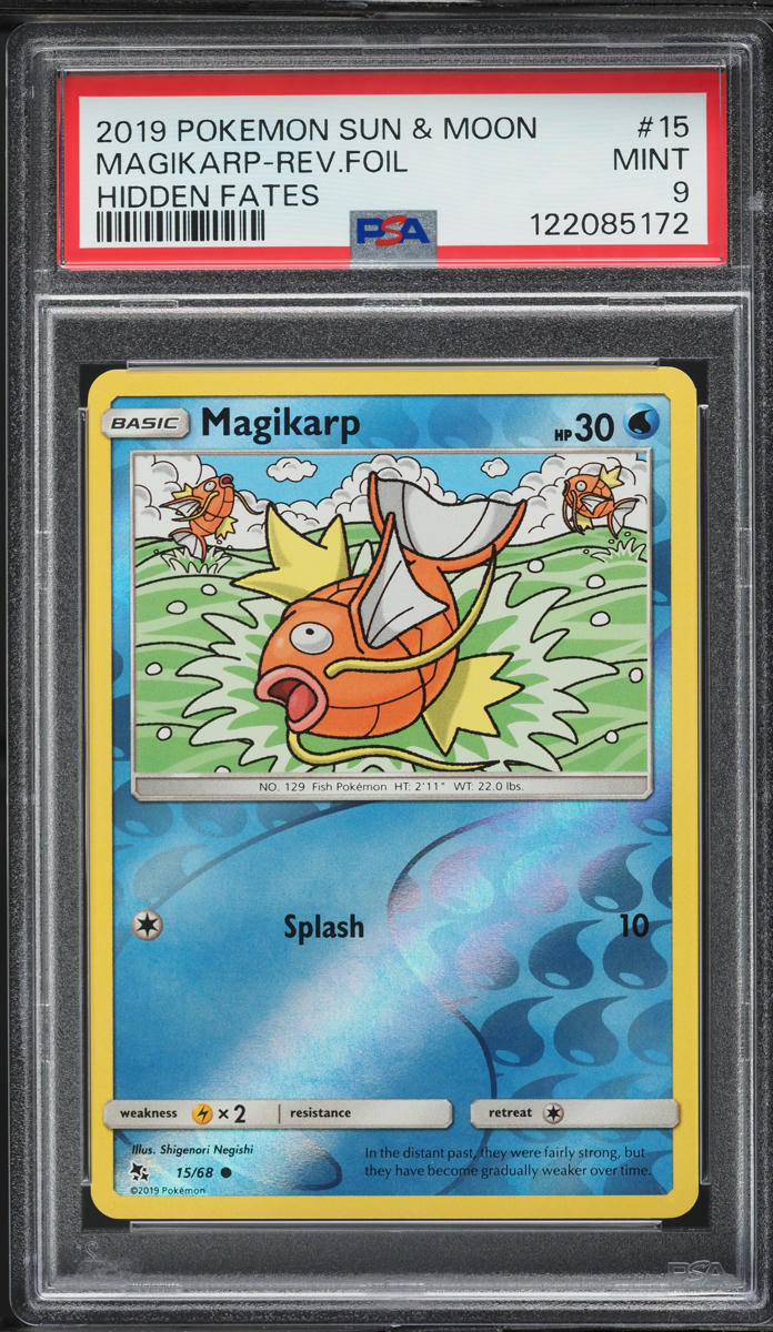 2019 Pokemon Sun & Moon Hidden Fates Reverse Holo Magikarp #15 PSA 9 MINT