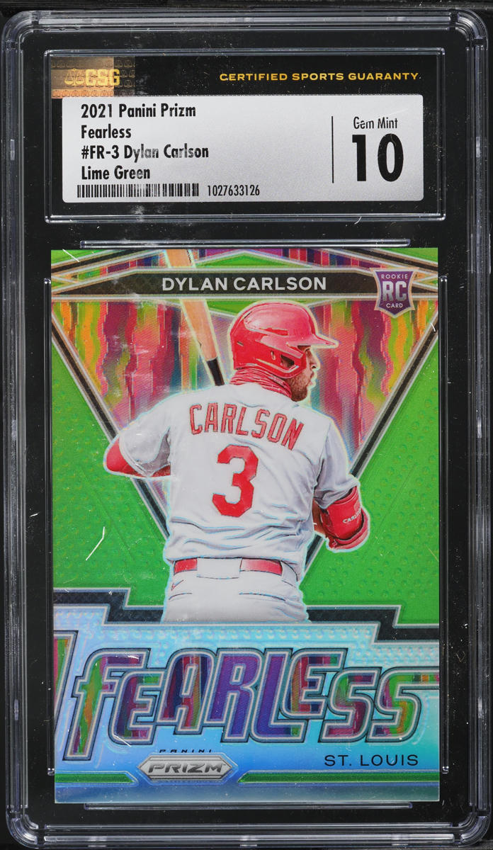 2021 Panini Prizm Fearless Lime Green Dylan Carlson ROOKIE /125 #FR-3 CSG 10 GEM