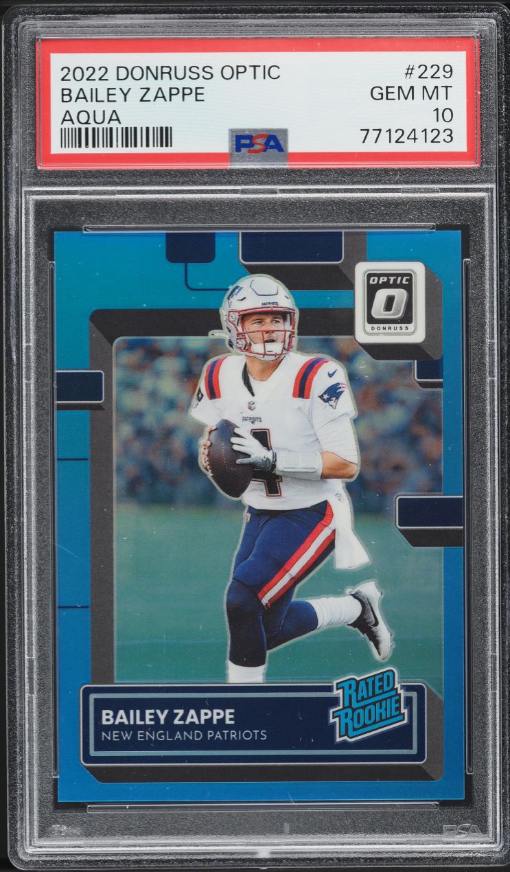 2022 Donruss Optic Aqua Bailey Zappe ROOKIE /299 #229 PSA 10 GEM MINT