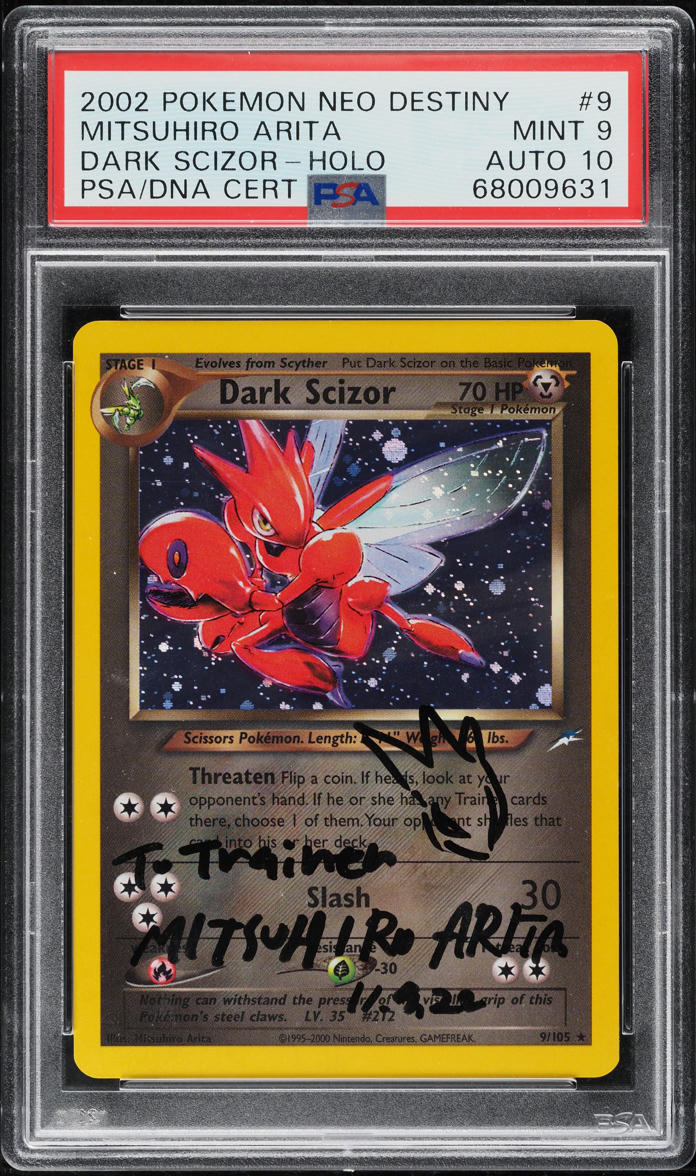 2002 Pokemon Neo Destiny Holo Dark Scizor Mitsuhiro Arita AUTO DNA 10 #9 PSA 9