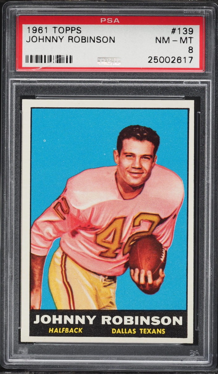 1961 Topps Football Johnny Robinson ROOKIE #139 PSA 8 NM-MT