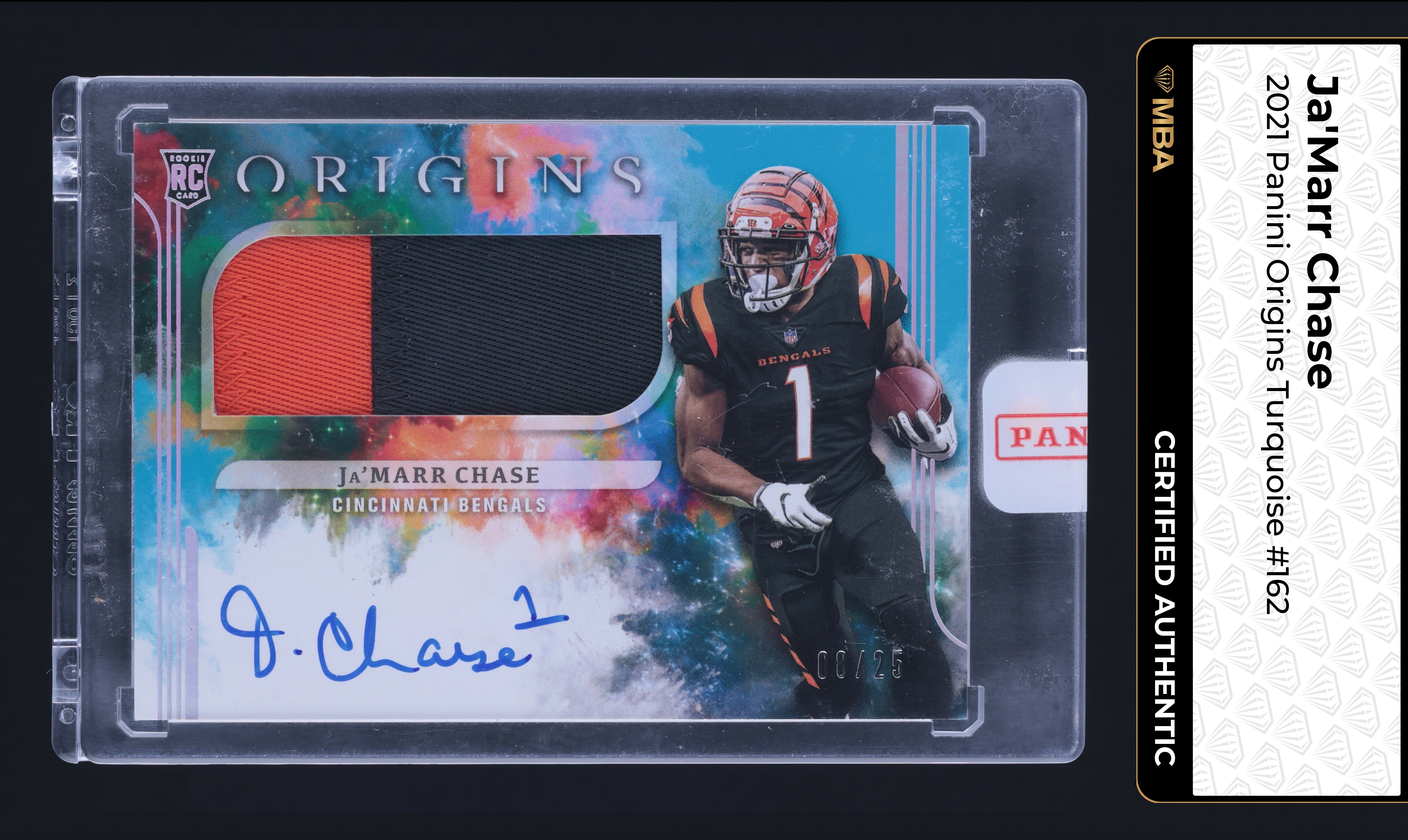 2021 Panini Origins Turquoise Ja'Marr Chase ROOKIE PATCH AUTO /25 #162 MBA AUTH