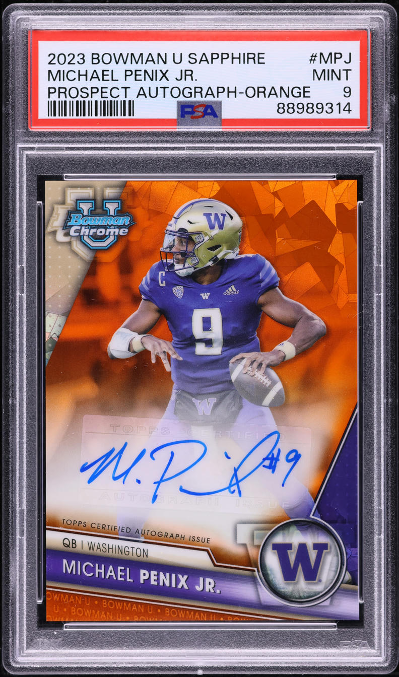 2023 Bowman Chrome U Sapphire Orange Michael Penix Jr. PROSPECT AUTO /25 PSA 9