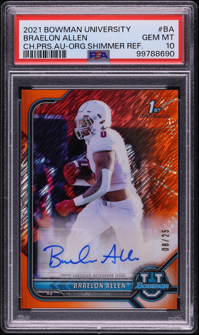 2021 Bowman U Chrome Orange Shimmer Refractor Braelon Allen RC AUTO /25 PSA 10