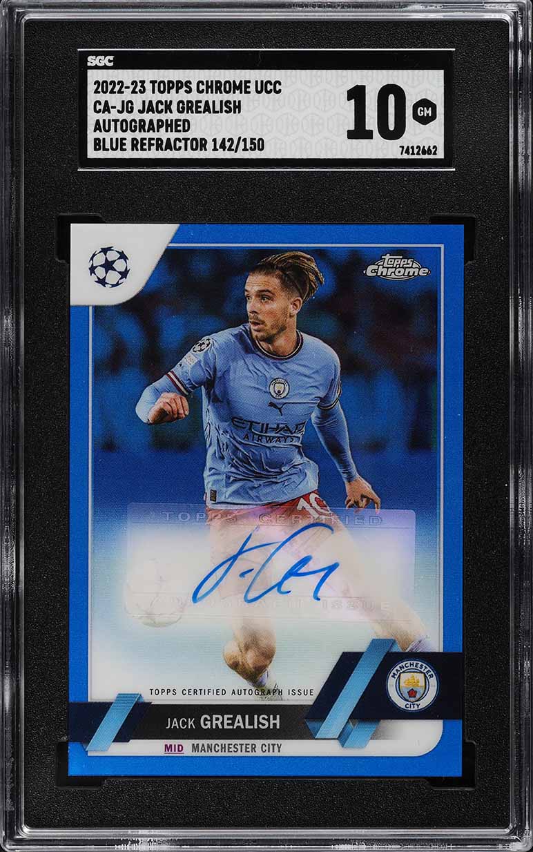 2022 Topps Chrome UEFA Blue Refractor Jack Grealish AUTO /150 #CA-JG SGC 10 GEM