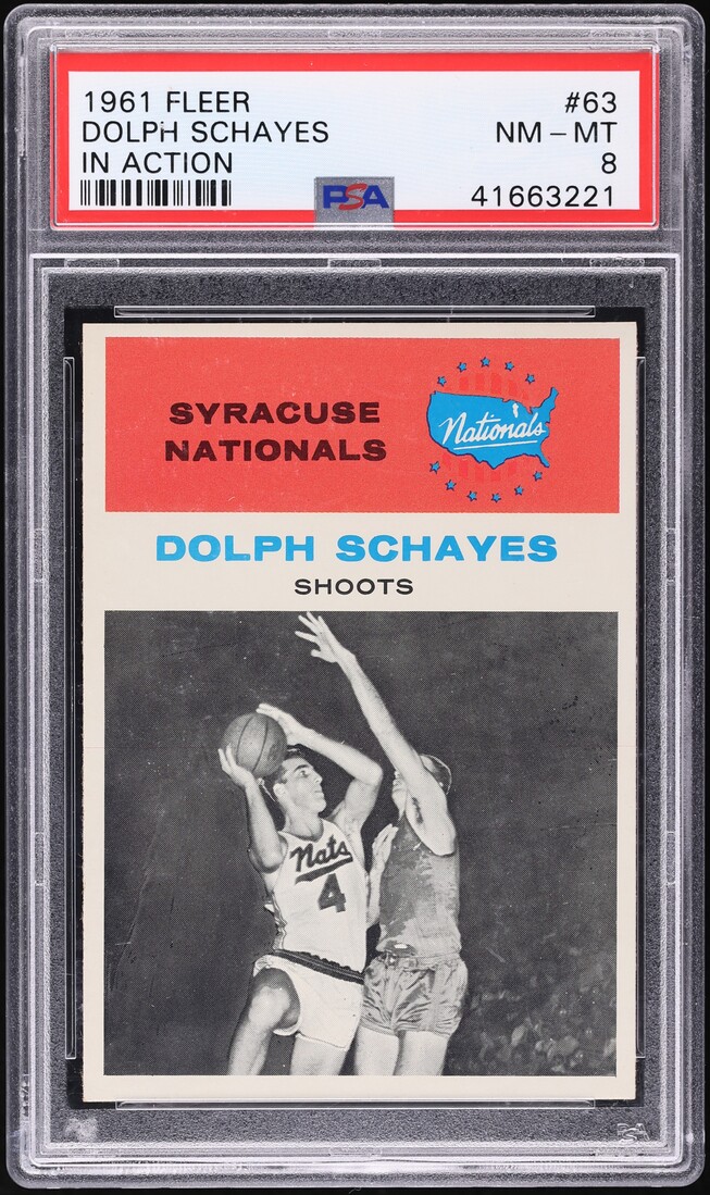 1961 Fleer Basketball Dolph Schayes IN ACTION #63 PSA 8 NM-MT