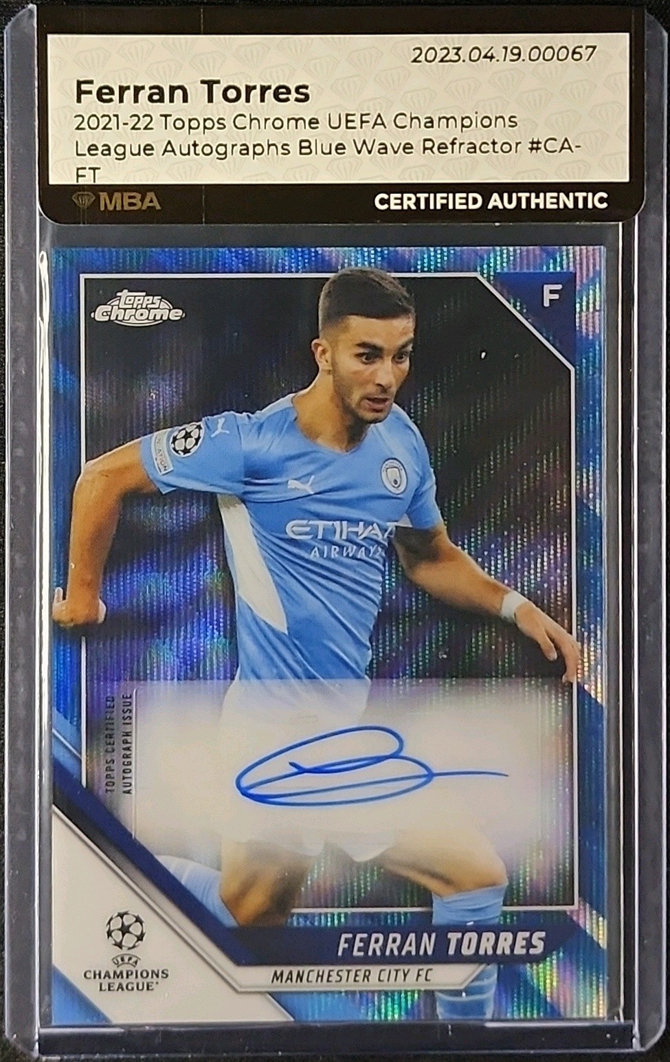2021 Topps Chrome UEFA Blue Wave Refractor Ferran Torres AUTO /75 MBA AUTH