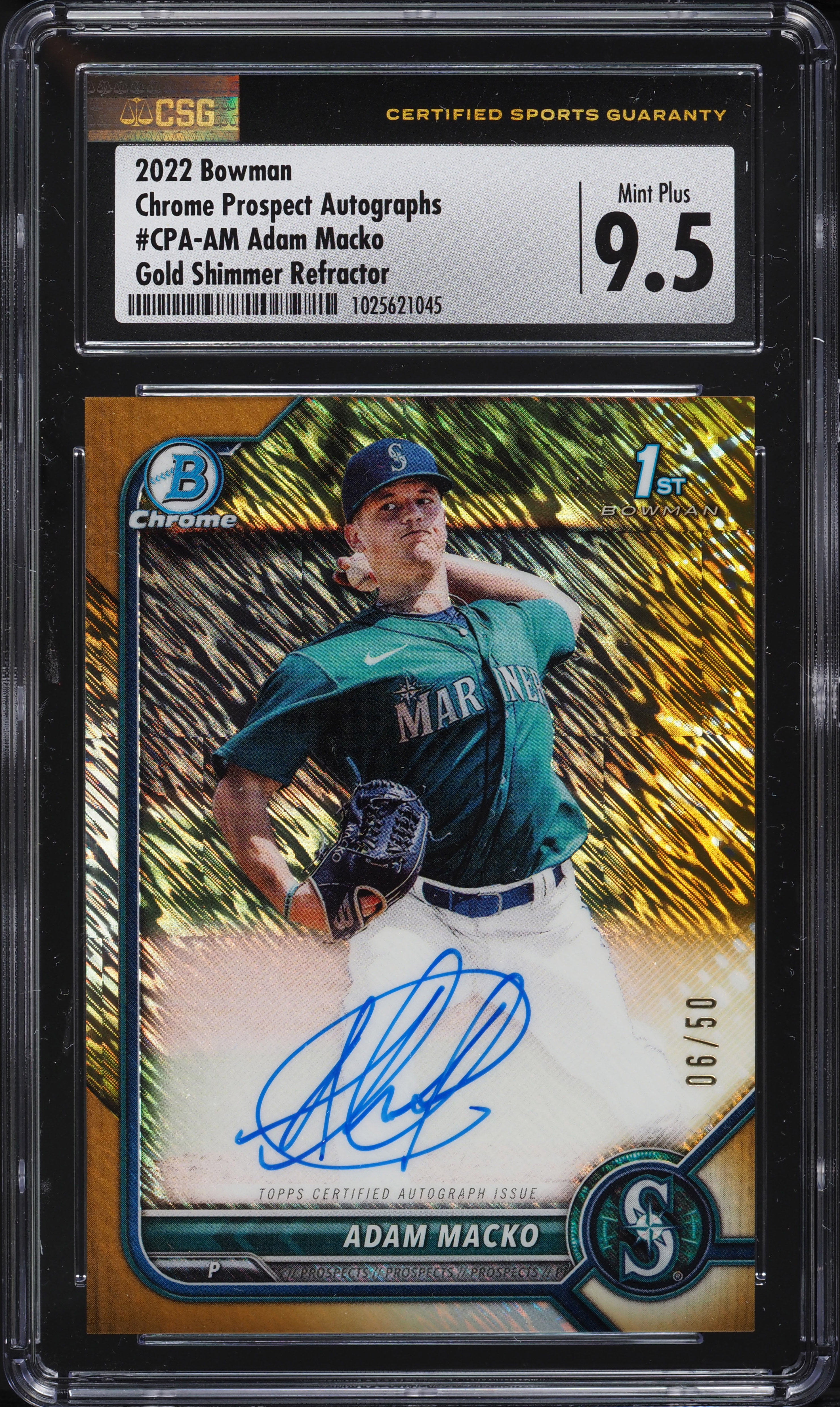 2022 Bowman Chrome Gold Shimmer Refractor Adam Macko RC AUTO /50 #CPA-AM CSG 9.5