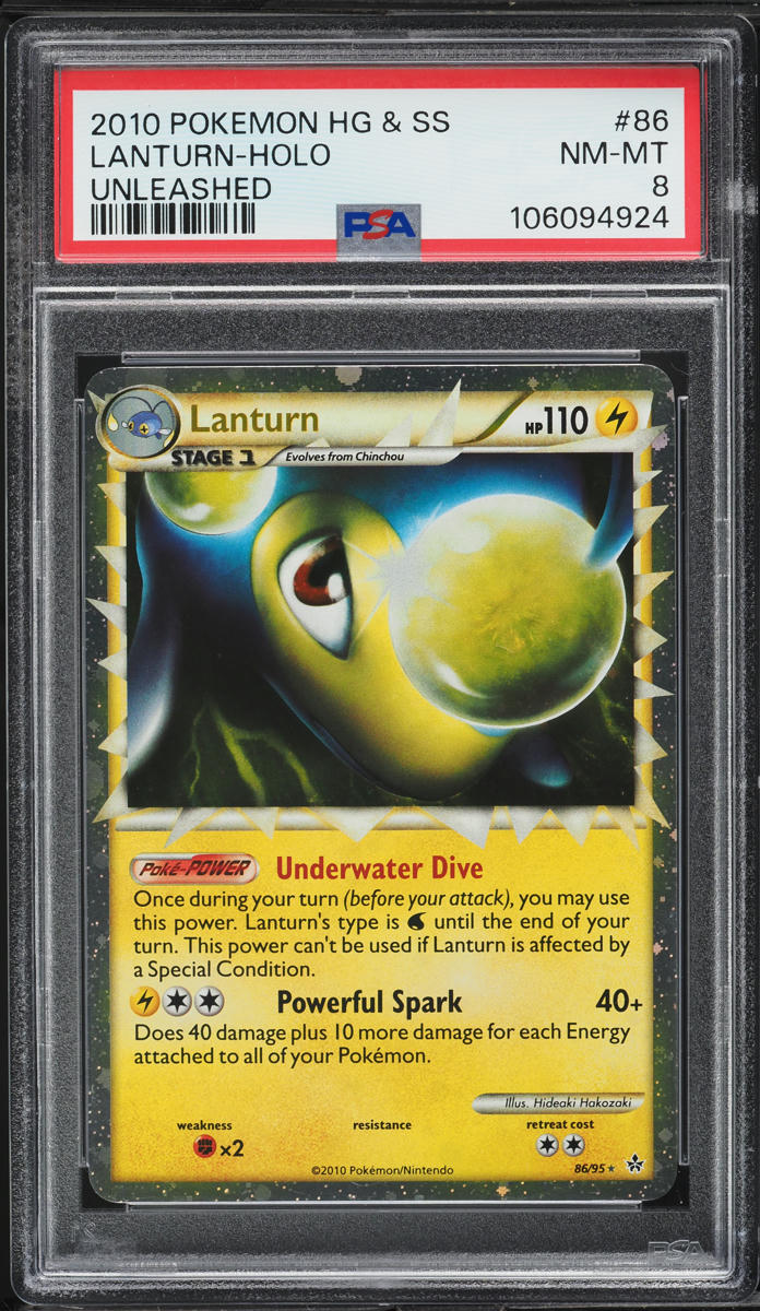 2010 Pokemon HeartGold & SoulSilver Unleashed Prime Lanturn #86 PSA 8 NM-MT